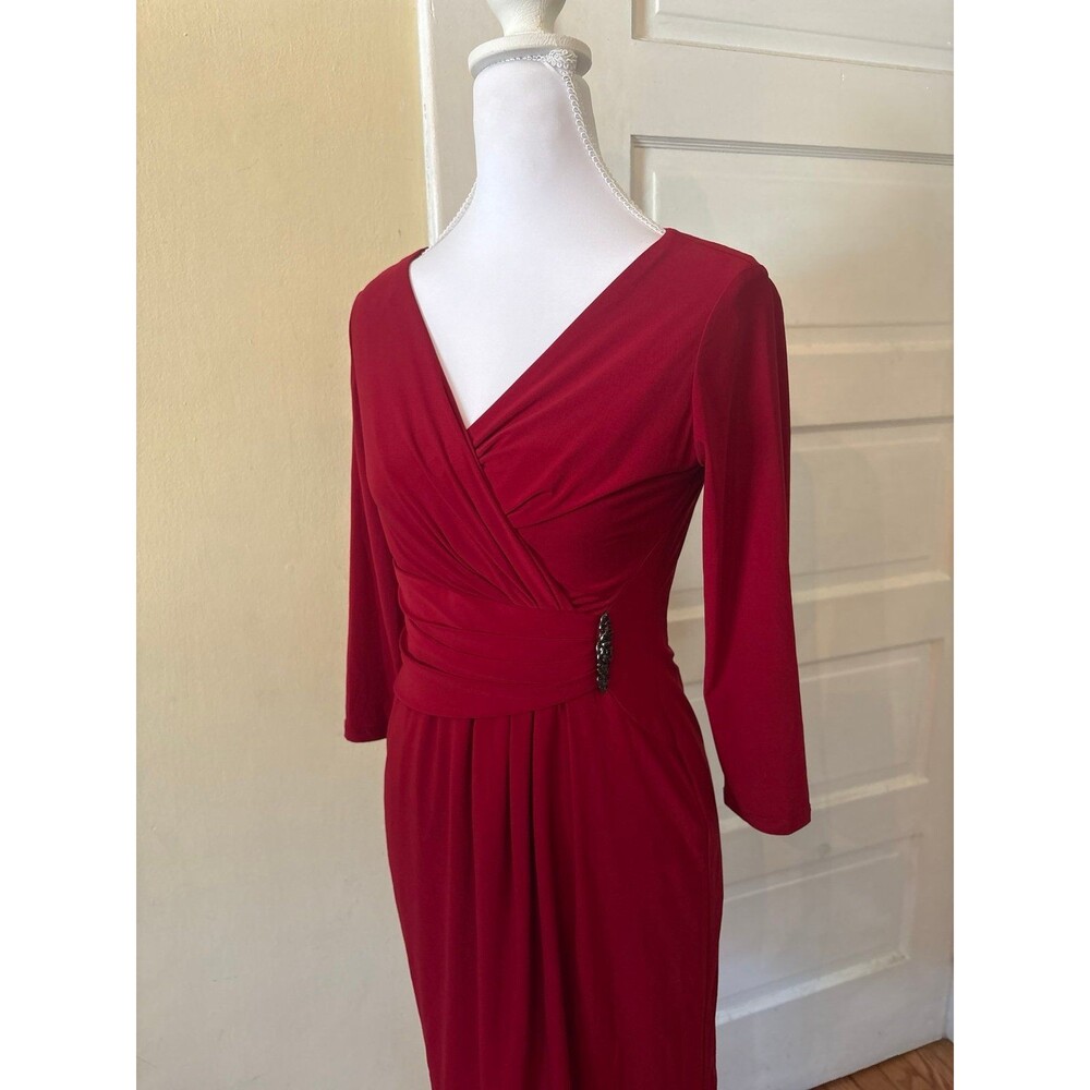 Women's dress kneelength vneck faux wrap red sparkle petite formal 4th Of July
